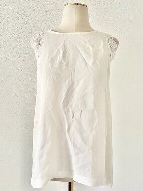 CLUB MONACO Women's Size Small White Sleeveless Lace Trim Flowy Blouse Tank Top